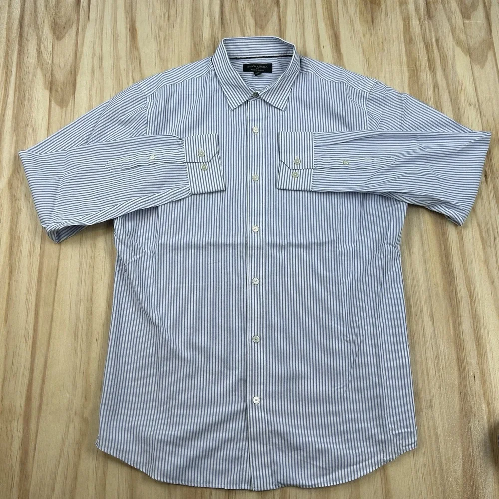 Banana Republic Men's Nine Iron Slim Fit Button Up Shirt Size Large Blue White